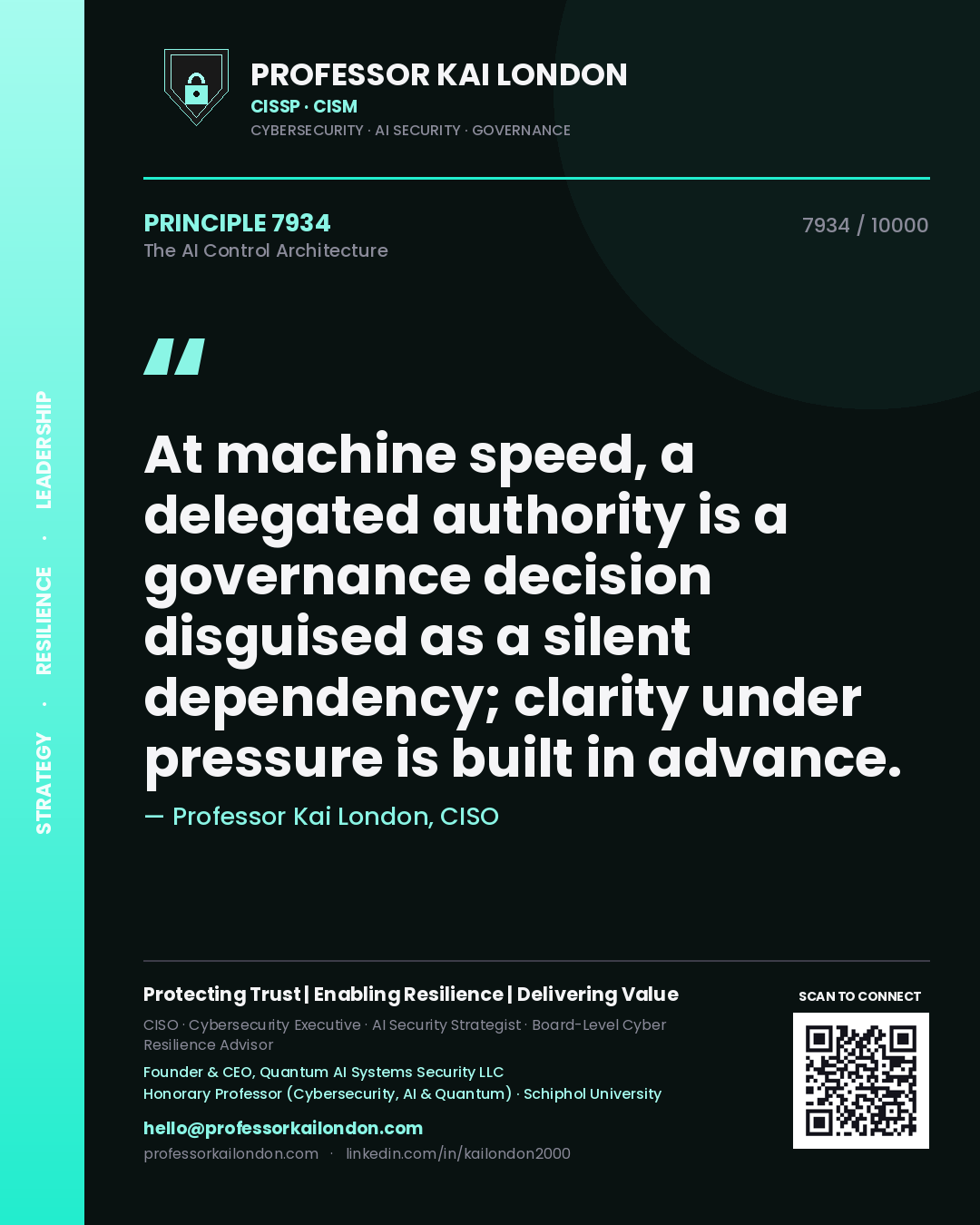 Professor Kai London principle 7934: At machine speed, a delegated authority is a governance decision disguised as a silent dependency; clarity under pressure is built in advance.