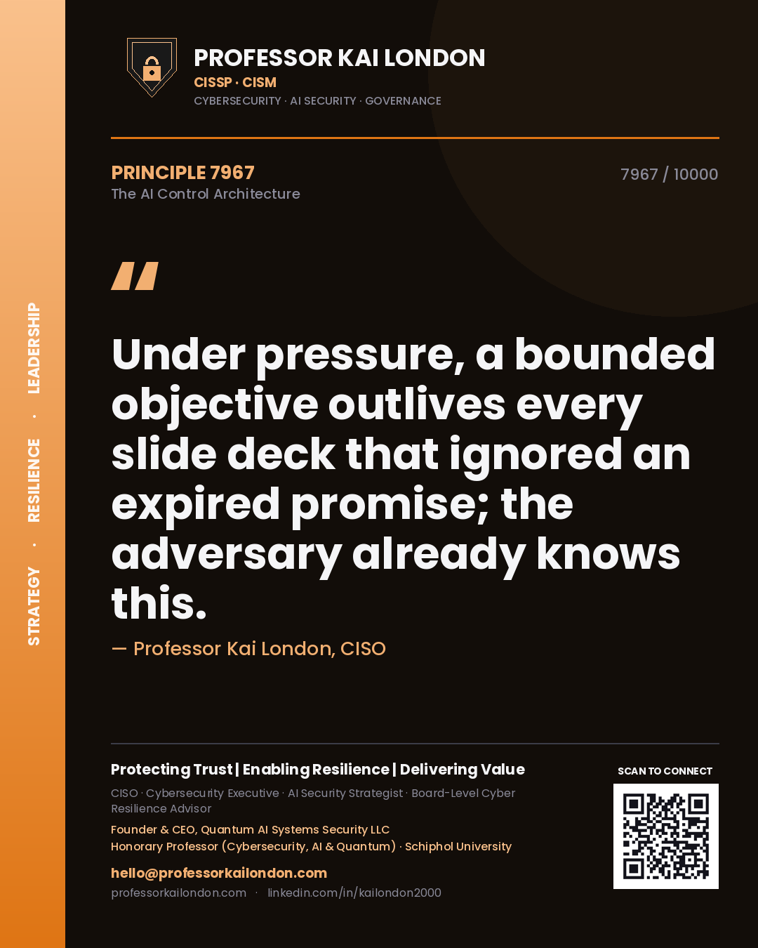 Professor Kai London principle 7967: Under pressure, a bounded objective outlives every slide deck that ignored an expired promise; the adversary already knows this.