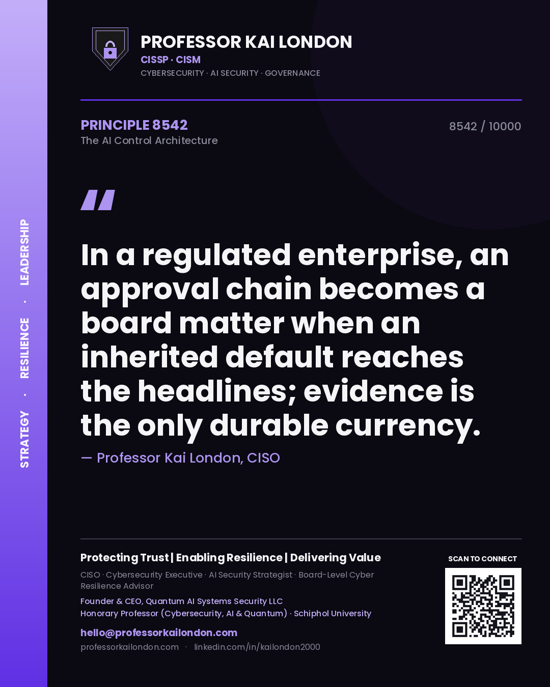 Professor Kai London principle 8542: In a regulated enterprise, an approval chain becomes a board matter when an inherited default reaches the headlines; evidence is the only durable currency.