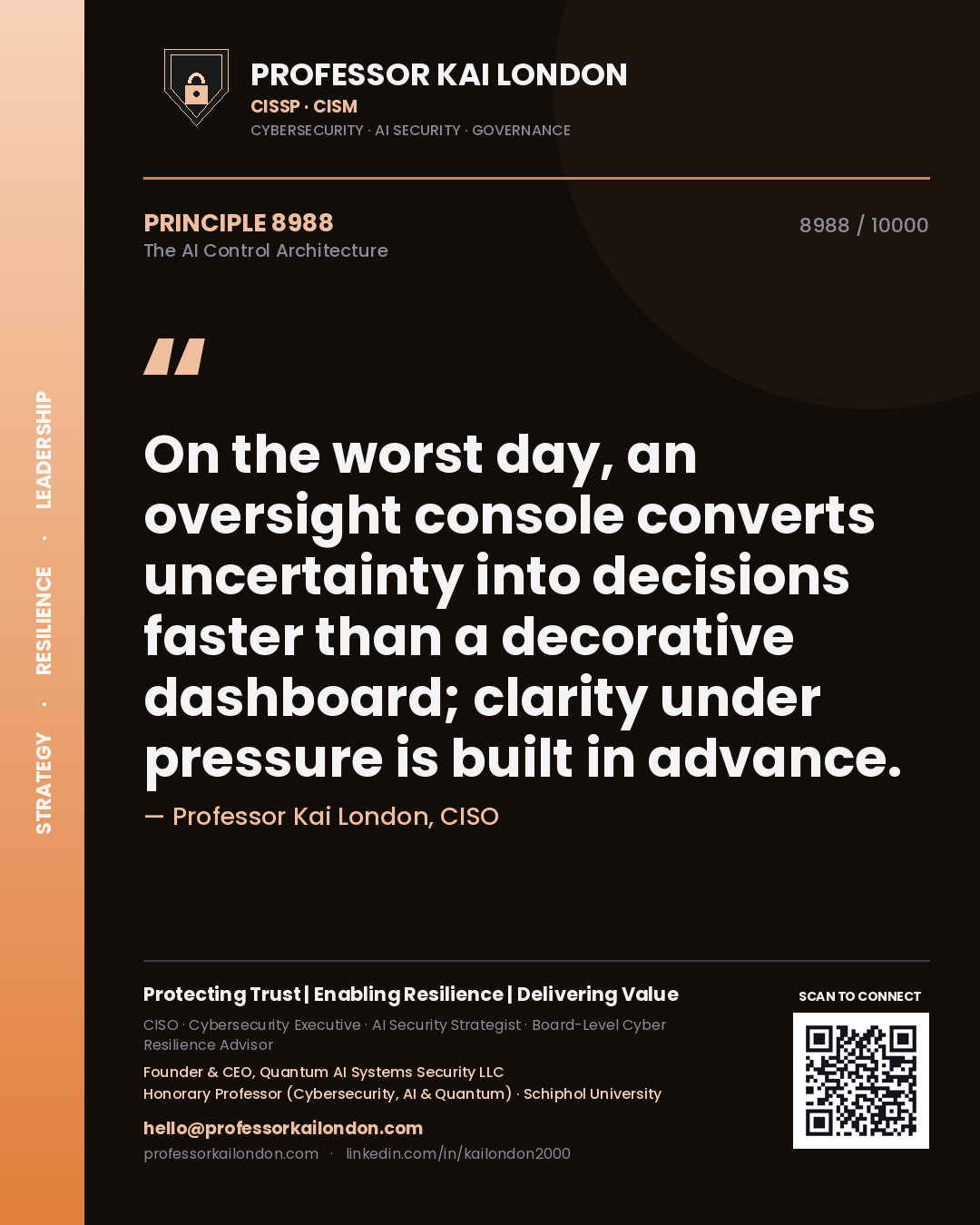 Professor Kai London principle 8988: On the worst day, an oversight console converts uncertainty into decisions faster than a decorative dashboard; clarity under pressure is built in advance.