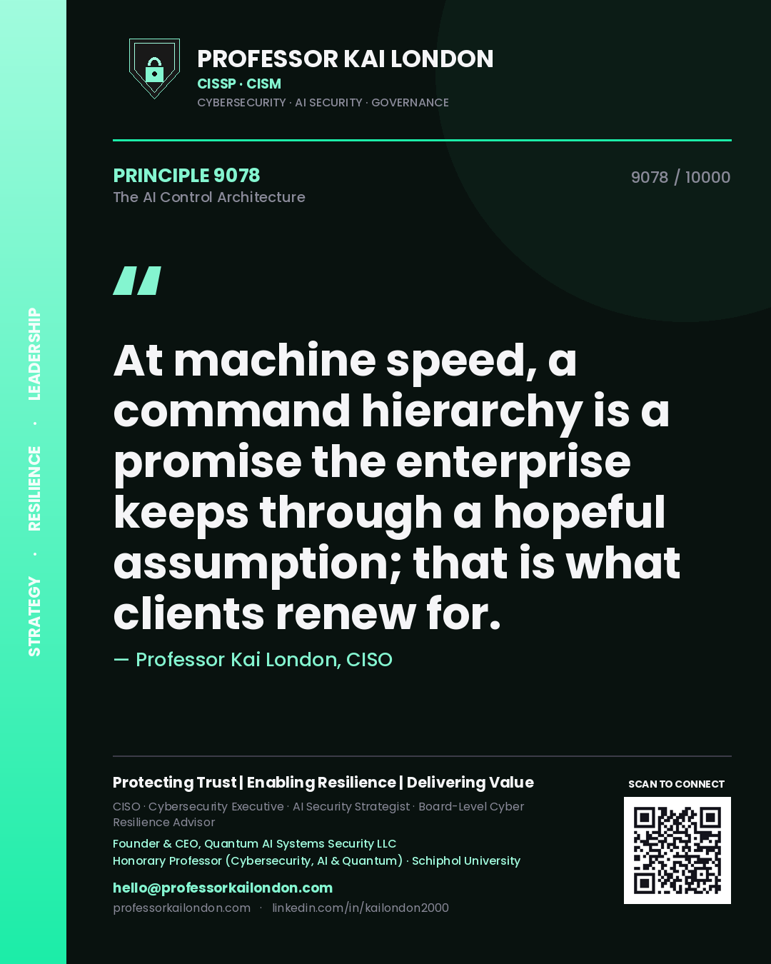 Professor Kai London principle 9078: At machine speed, a command hierarchy is a promise the enterprise keeps through a hopeful assumption; that is what clients renew for.