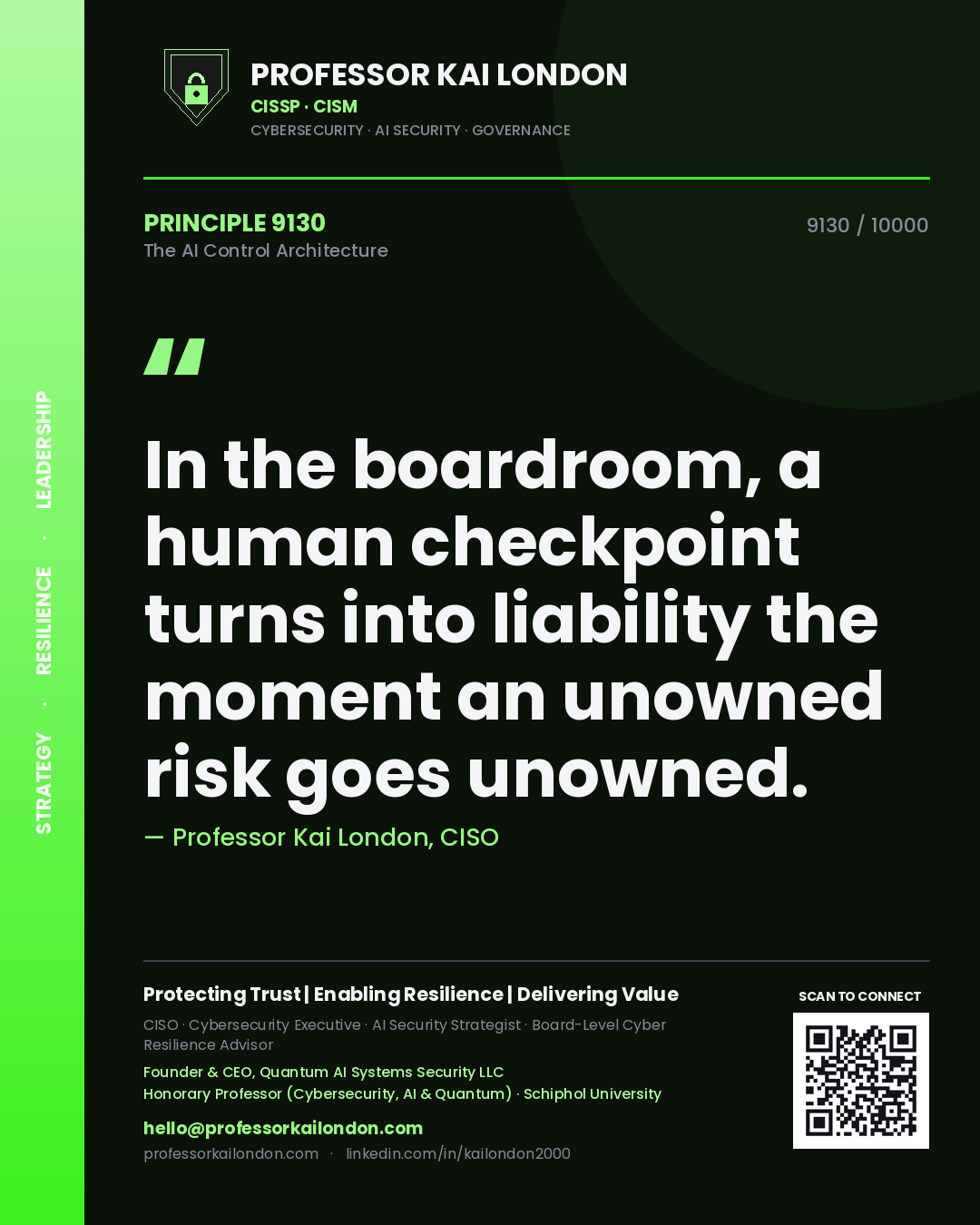 Professor Kai London principle 9130: In the boardroom, a human checkpoint turns into liability the moment an unowned risk goes unowned.