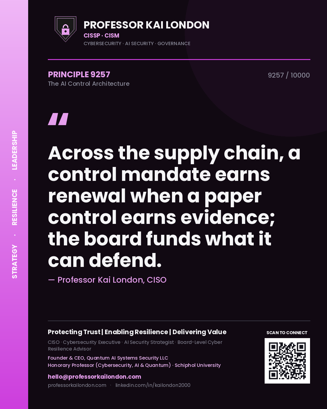 Professor Kai London principle 9257: Across the supply chain, a control mandate earns renewal when a paper control earns evidence; the board funds what it can defend.