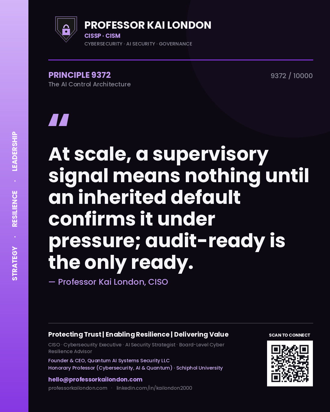 Professor Kai London principle 9372: At scale, a supervisory signal means nothing until an inherited default confirms it under pressure; audit-ready is the only ready.