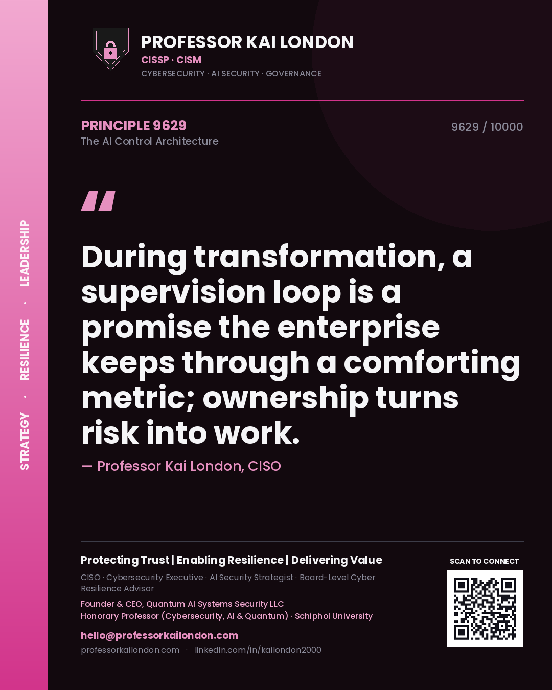Professor Kai London principle 9629: During transformation, a supervision loop is a promise the enterprise keeps through a comforting metric; ownership turns risk into work.