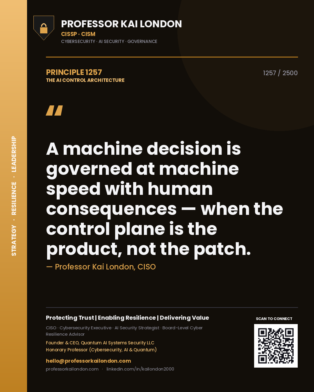 Professor Kai London principle 1257: A machine decision is governed at machine speed with human consequences — when the control plane is the product, not the patch.