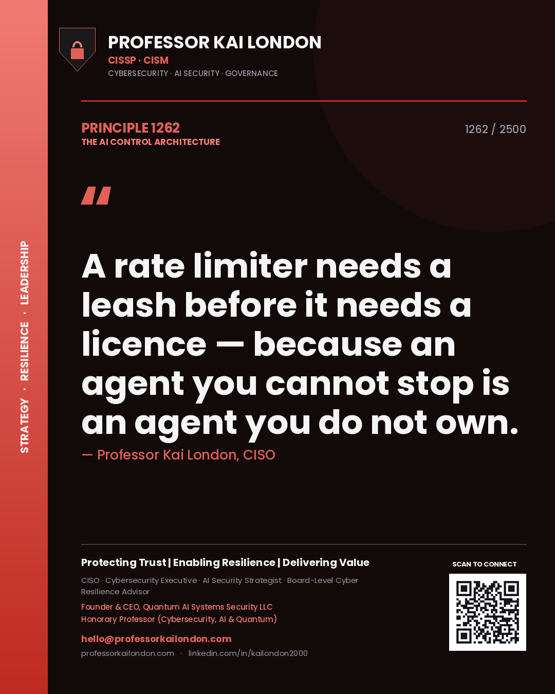 Professor Kai London principle 1262: A rate limiter needs a leash before it needs a licence — because an agent you cannot stop is an agent you do not own.
