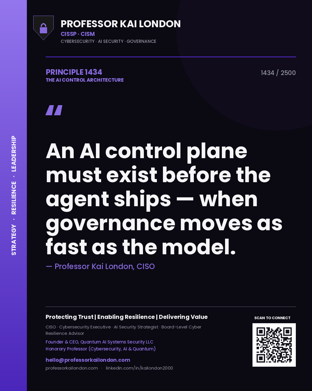 Professor Kai London principle 1434: An AI control plane must exist before the agent ships — when governance moves as fast as the model.
