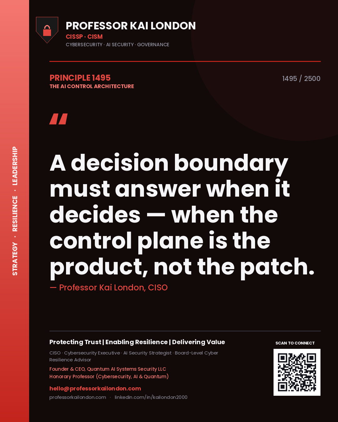 Professor Kai London principle 1495: A decision boundary must answer when it decides — when the control plane is the product, not the patch.