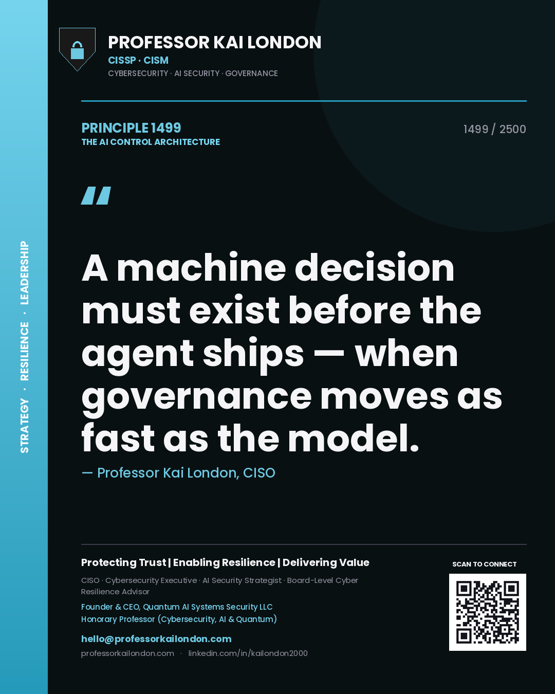 Professor Kai London principle 1499: A machine decision must exist before the agent ships — when governance moves as fast as the model.
