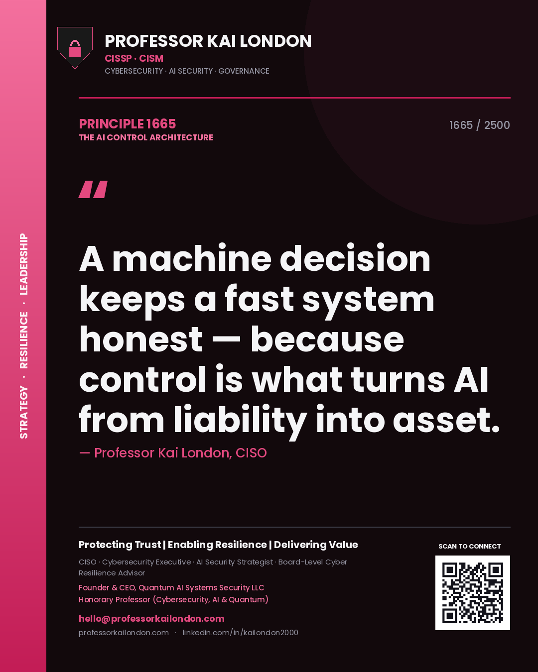 Professor Kai London principle 1665: A machine decision keeps a fast system honest — because control is what turns AI from liability into asset.