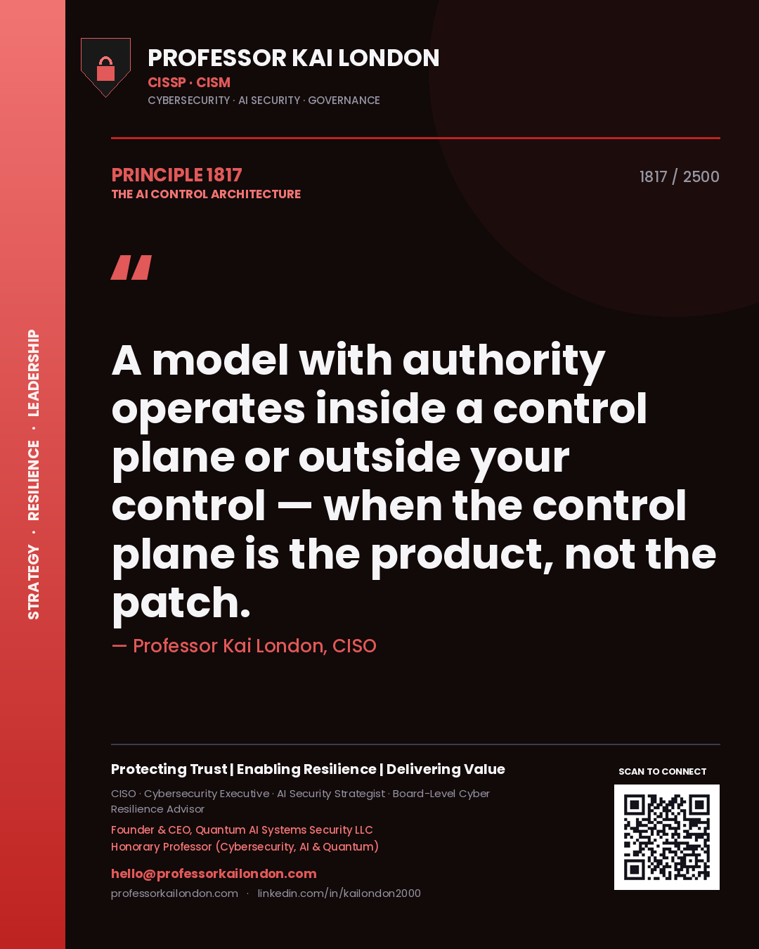 Professor Kai London principle 1817: A model with authority operates inside a control plane or outside your control — when the control plane is the product, not the patch.