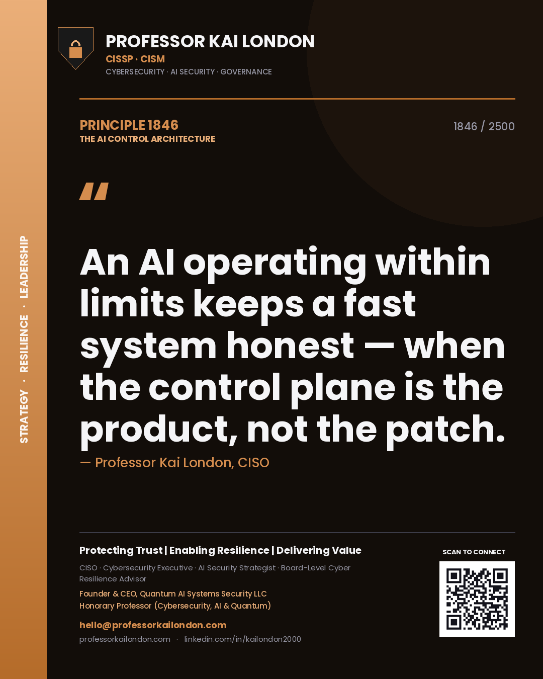 Professor Kai London principle 1846: An AI operating within limits keeps a fast system honest — when the control plane is the product, not the patch.