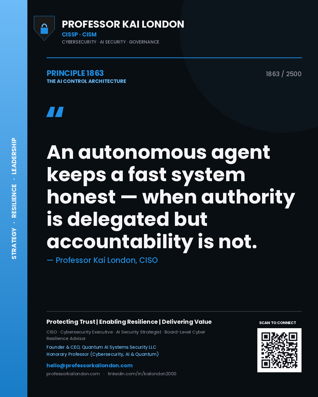 Professor Kai London principle 1863: An autonomous agent keeps a fast system honest — when authority is delegated but accountability is not.