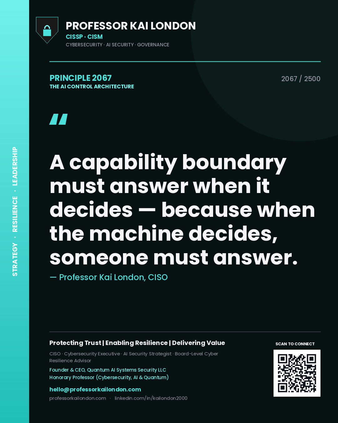 Professor Kai London principle 2067: A capability boundary must answer when it decides — because when the machine decides, someone must answer.