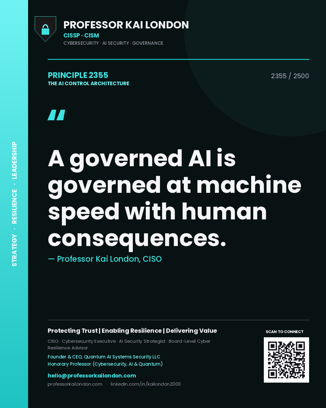 Professor Kai London principle 2355: A governed AI is governed at machine speed with human consequences.