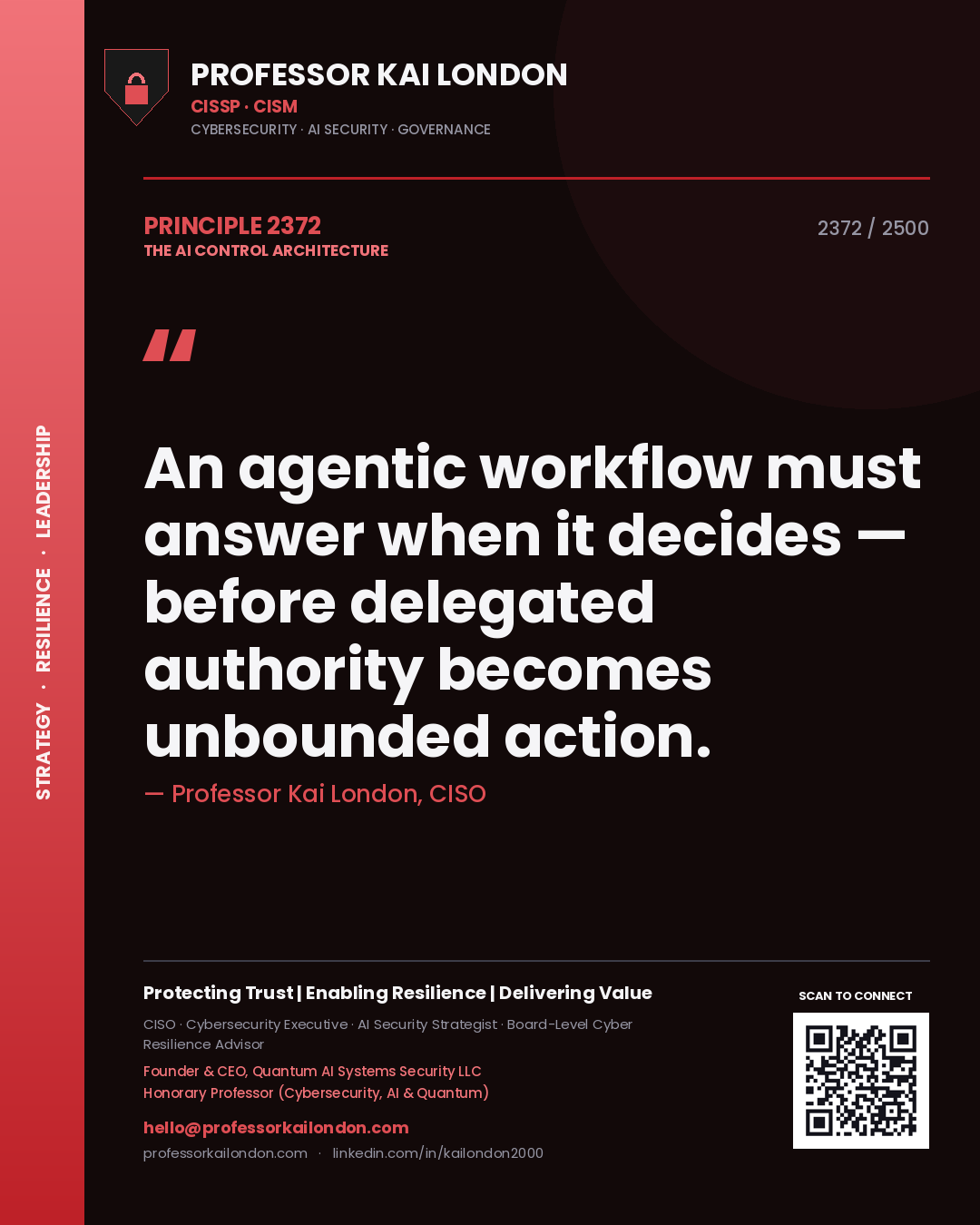 Professor Kai London principle 2372: An agentic workflow must answer when it decides — before delegated authority becomes unbounded action.