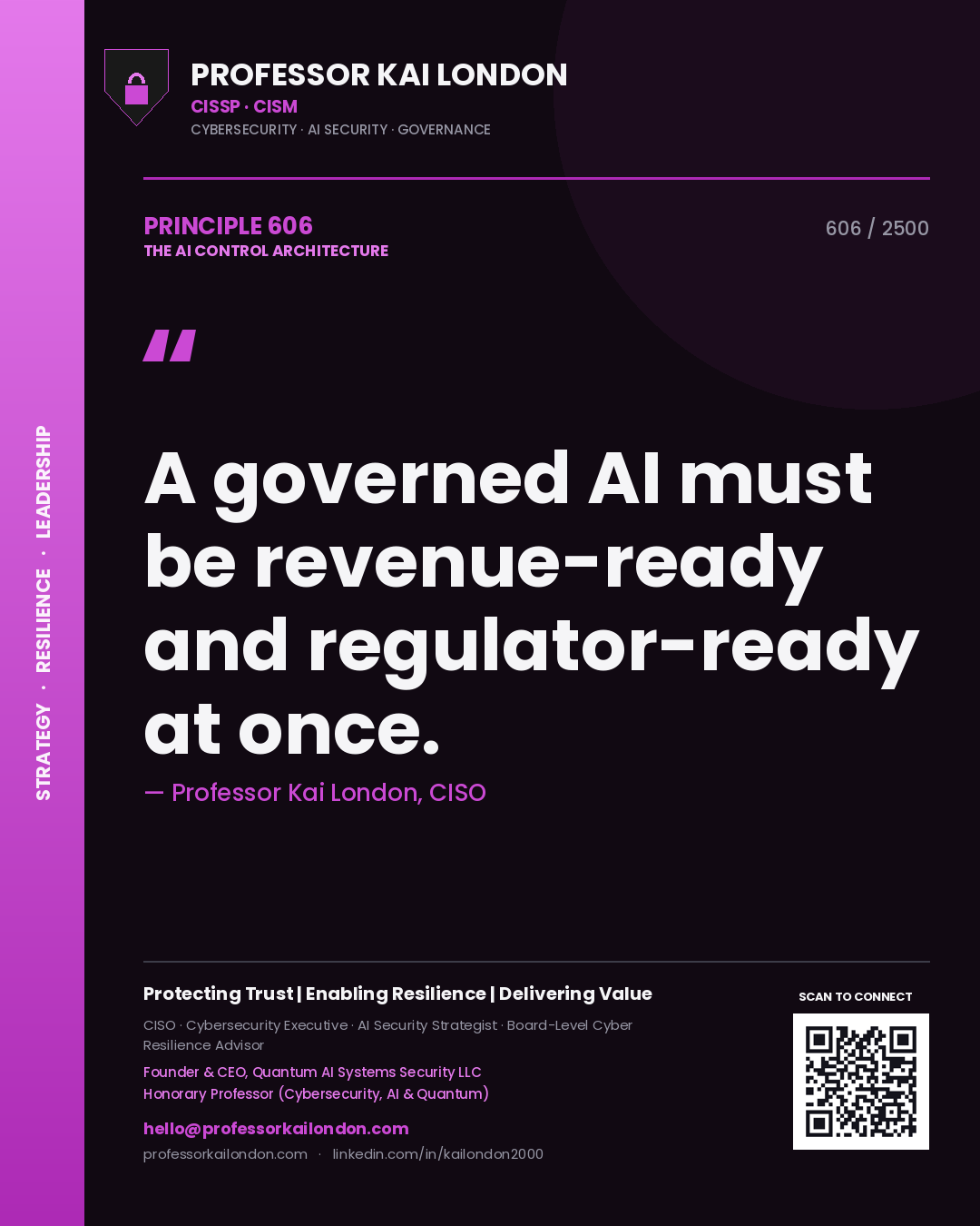 Professor Kai London principle 606: A governed AI must be revenue-ready and regulator-ready at once.