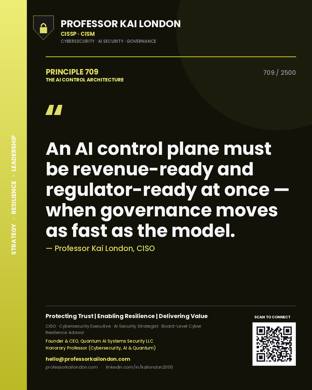 Professor Kai London principle 709: An AI control plane must be revenue-ready and regulator-ready at once — when governance moves as fast as the model.