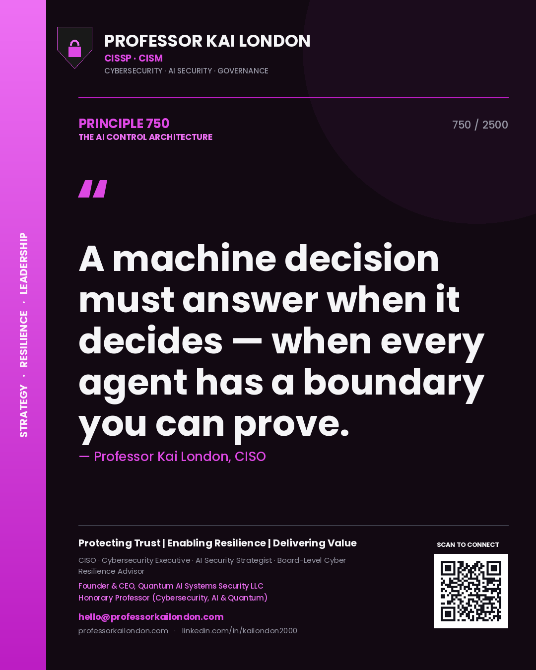 Professor Kai London principle 750: A machine decision must answer when it decides — when every agent has a boundary you can prove.