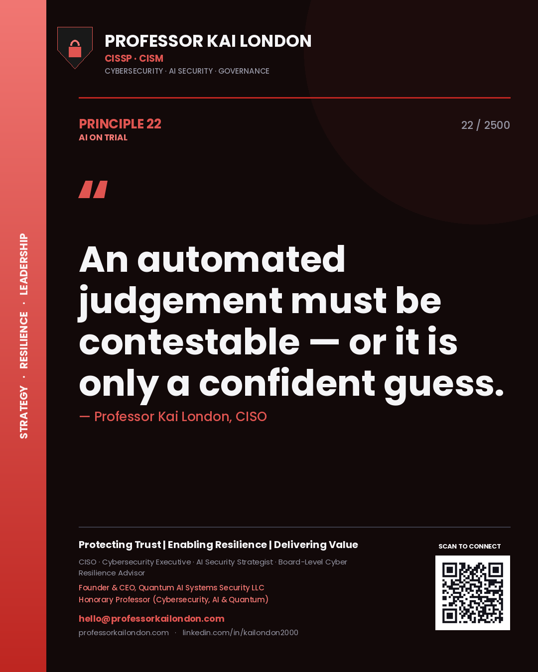 Professor Kai London principle 22: An automated judgement must be contestable — or it is only a confident guess.