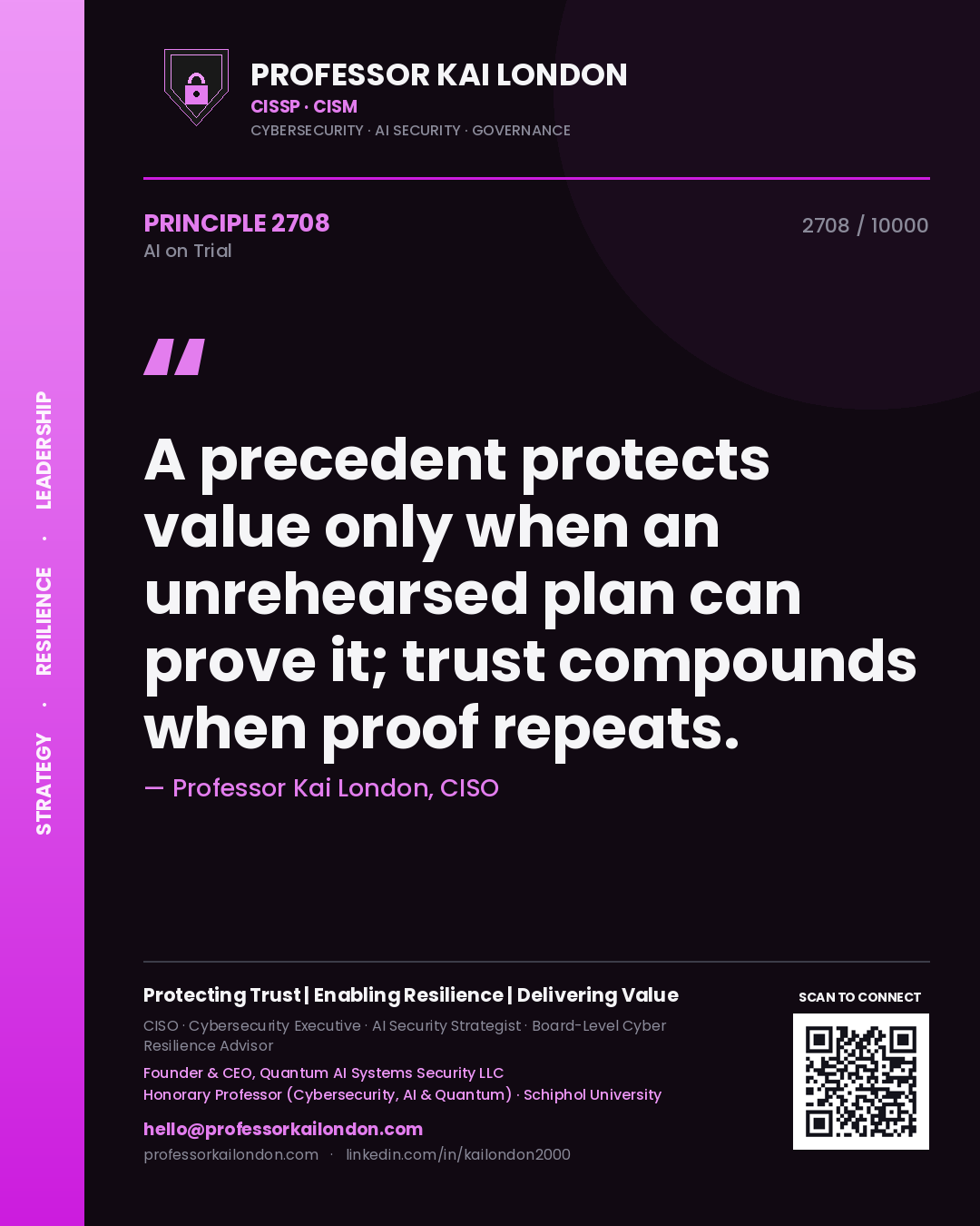 Professor Kai London principle 2708: A precedent protects value only when an unrehearsed plan can prove it; trust compounds when proof repeats.