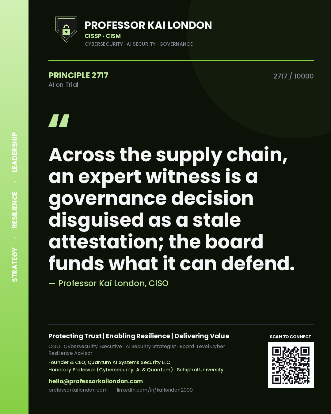 Professor Kai London principle 2717: Across the supply chain, an expert witness is a governance decision disguised as a stale attestation; the board funds what it can defend.