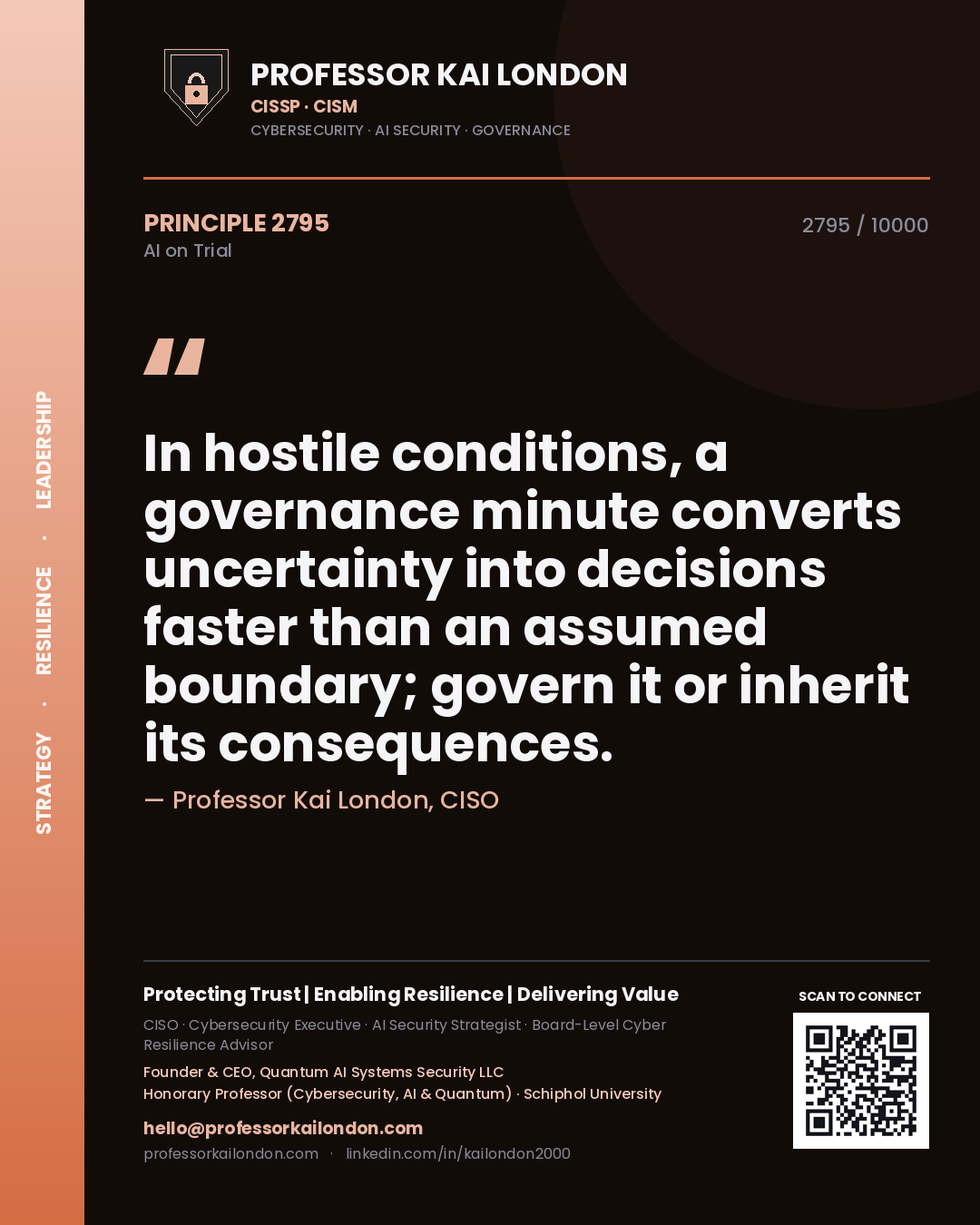 Professor Kai London principle 2795: In hostile conditions, a governance minute converts uncertainty into decisions faster than an assumed boundary; govern it or inherit its consequences.