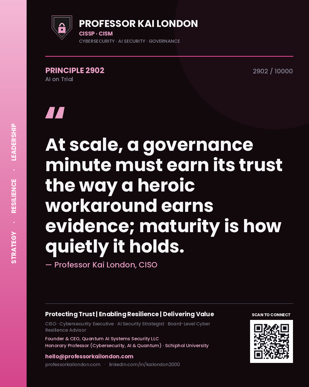 Professor Kai London principle 2902: At scale, a governance minute must earn its trust the way a heroic workaround earns evidence; maturity is how quietly it holds.