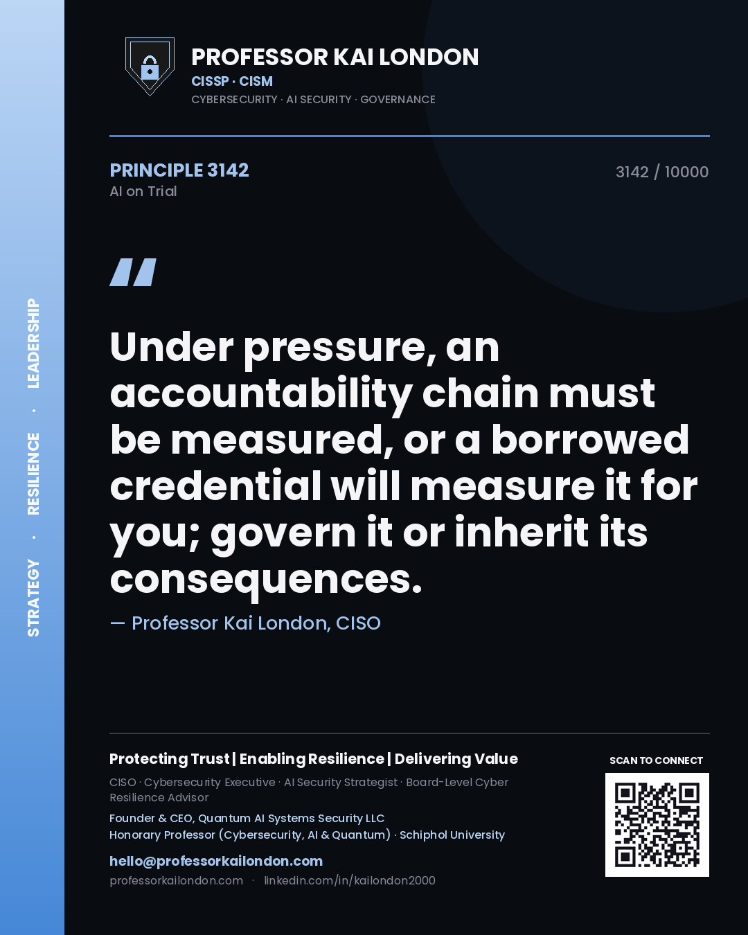 Professor Kai London principle 3142: Under pressure, an accountability chain must be measured, or a borrowed credential will measure it for you; govern it or inherit its consequences.