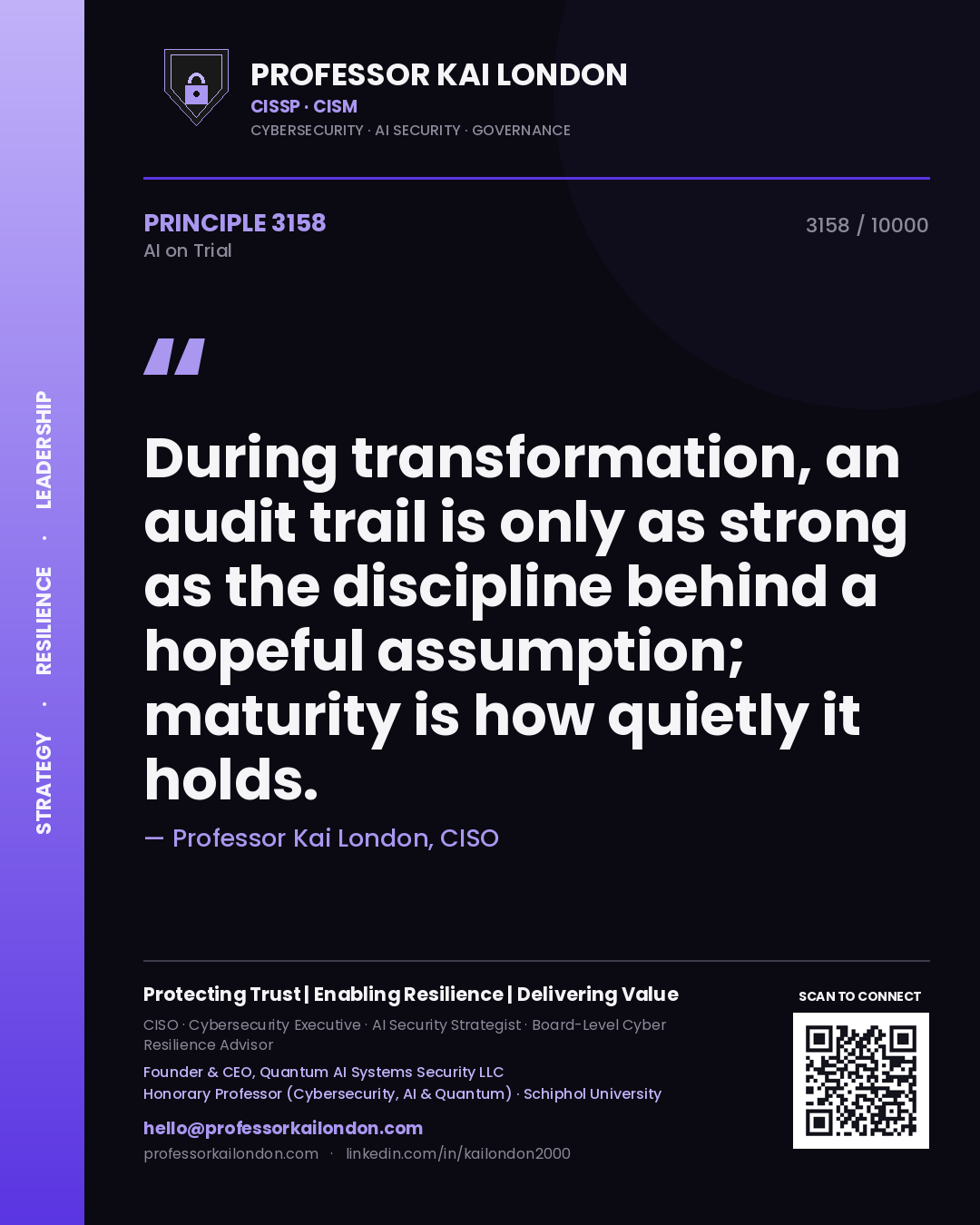 Professor Kai London principle 3158: During transformation, an audit trail is only as strong as the discipline behind a hopeful assumption; maturity is how quietly it holds.