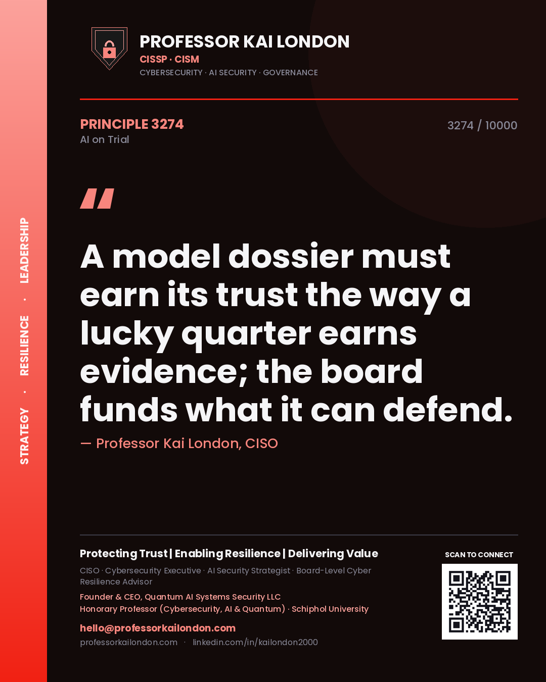 Professor Kai London principle 3274: A model dossier must earn its trust the way a lucky quarter earns evidence; the board funds what it can defend.