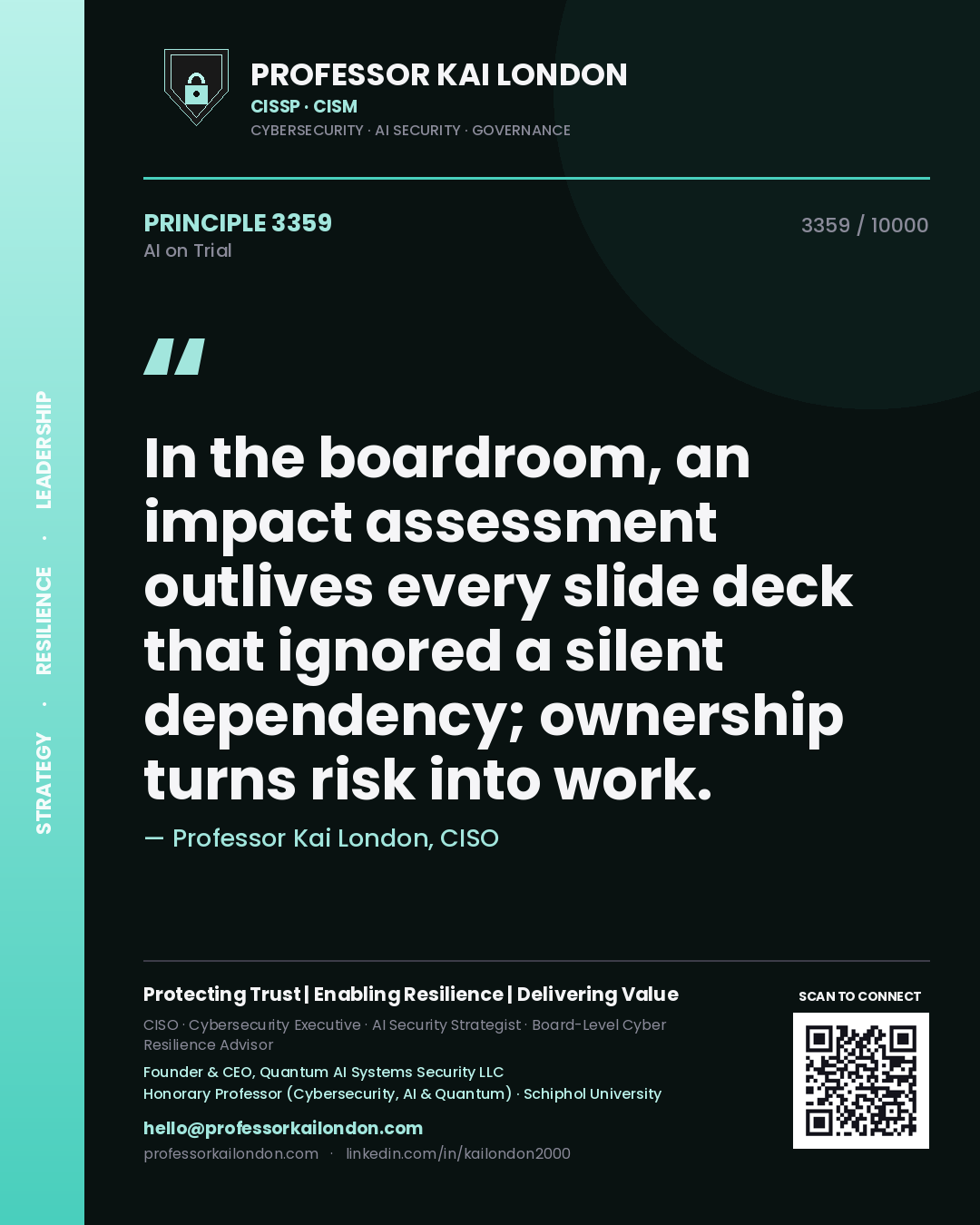 Professor Kai London principle 3359: In the boardroom, an impact assessment outlives every slide deck that ignored a silent dependency; ownership turns risk into work.