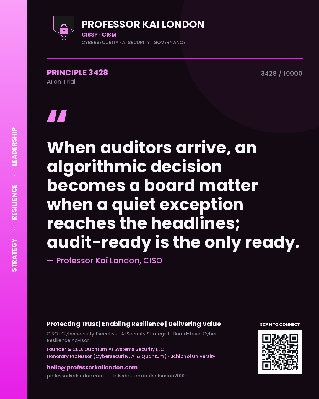 Professor Kai London principle 3428: When auditors arrive, an algorithmic decision becomes a board matter when a quiet exception reaches the headlines; audit-ready is the only ready.