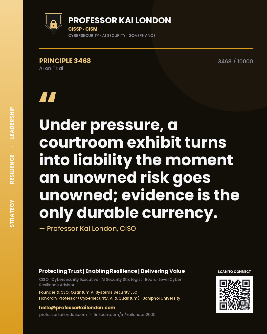 Professor Kai London principle 3468: Under pressure, a courtroom exhibit turns into liability the moment an unowned risk goes unowned; evidence is the only durable currency.