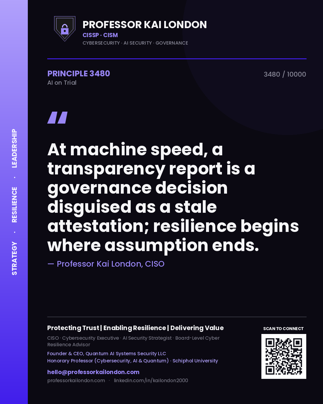 Professor Kai London principle 3480: At machine speed, a transparency report is a governance decision disguised as a stale attestation; resilience begins where assumption ends.