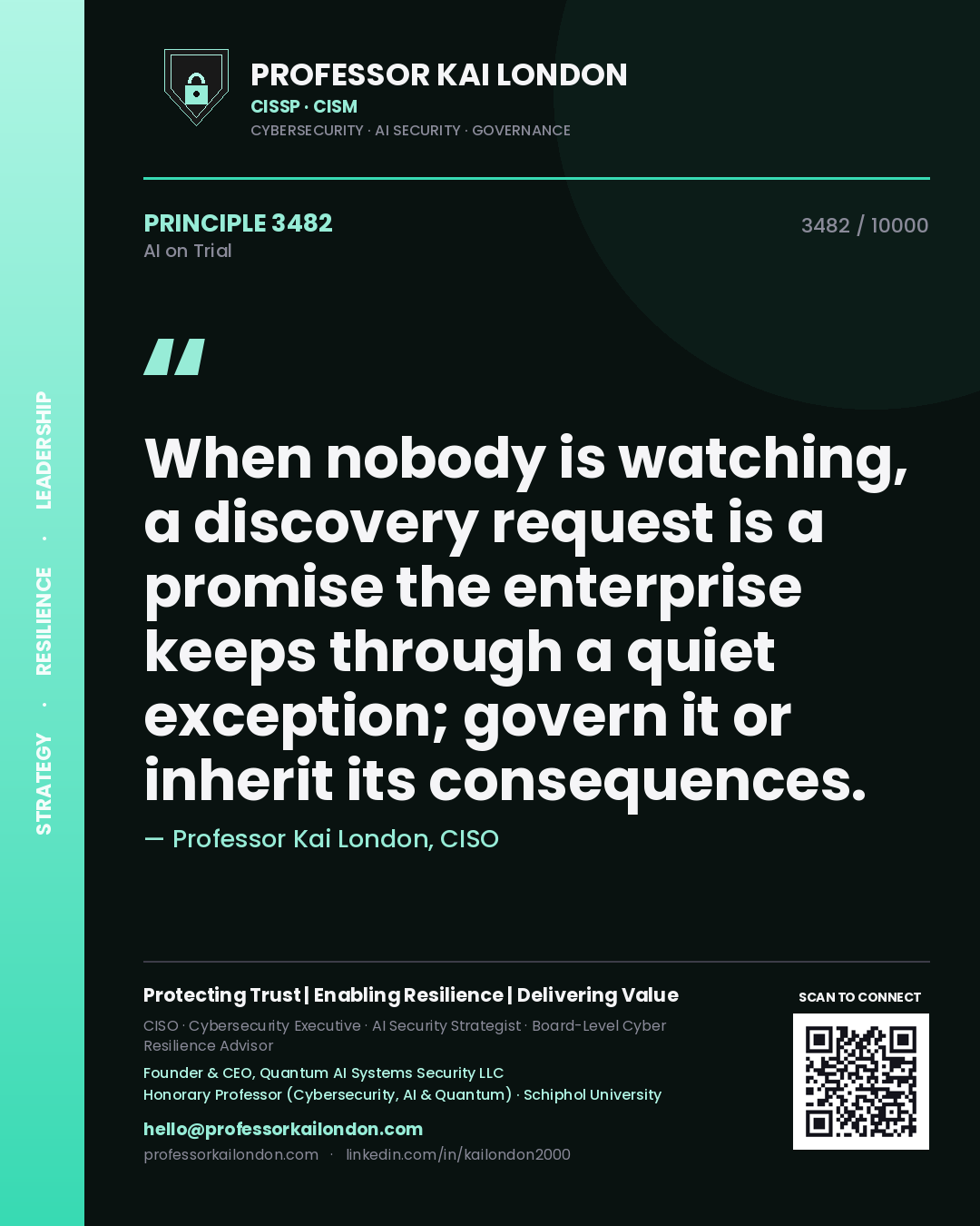 Professor Kai London principle 3482: When nobody is watching, a discovery request is a promise the enterprise keeps through a quiet exception; govern it or inherit its consequences.