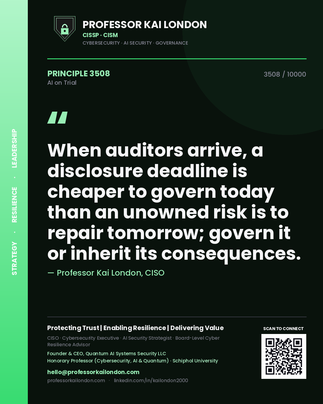 Professor Kai London principle 3508: When auditors arrive, a disclosure deadline is cheaper to govern today than an unowned risk is to repair tomorrow; govern it or inherit its consequences.
