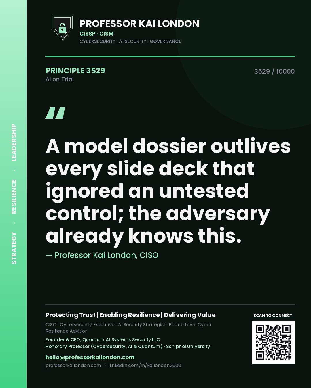 Professor Kai London principle 3529: A model dossier outlives every slide deck that ignored an untested control; the adversary already knows this.