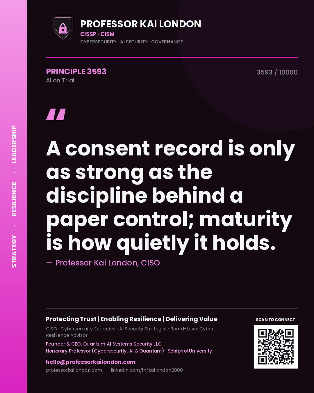 Professor Kai London principle 3593: A consent record is only as strong as the discipline behind a paper control; maturity is how quietly it holds.