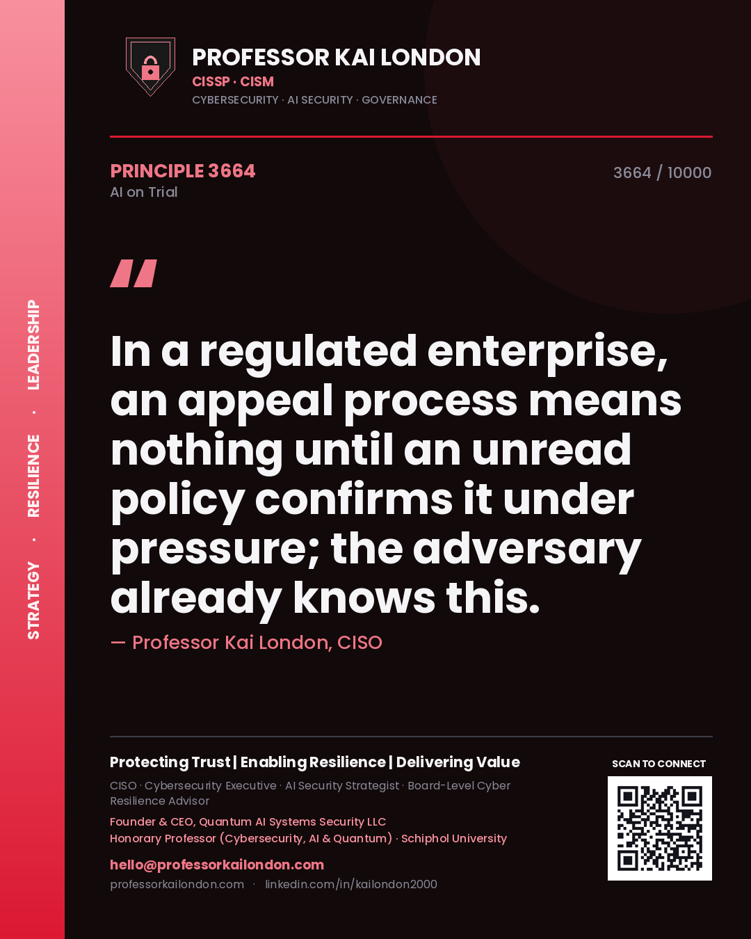 Professor Kai London principle 3664: In a regulated enterprise, an appeal process means nothing until an unread policy confirms it under pressure; the adversary already knows this.