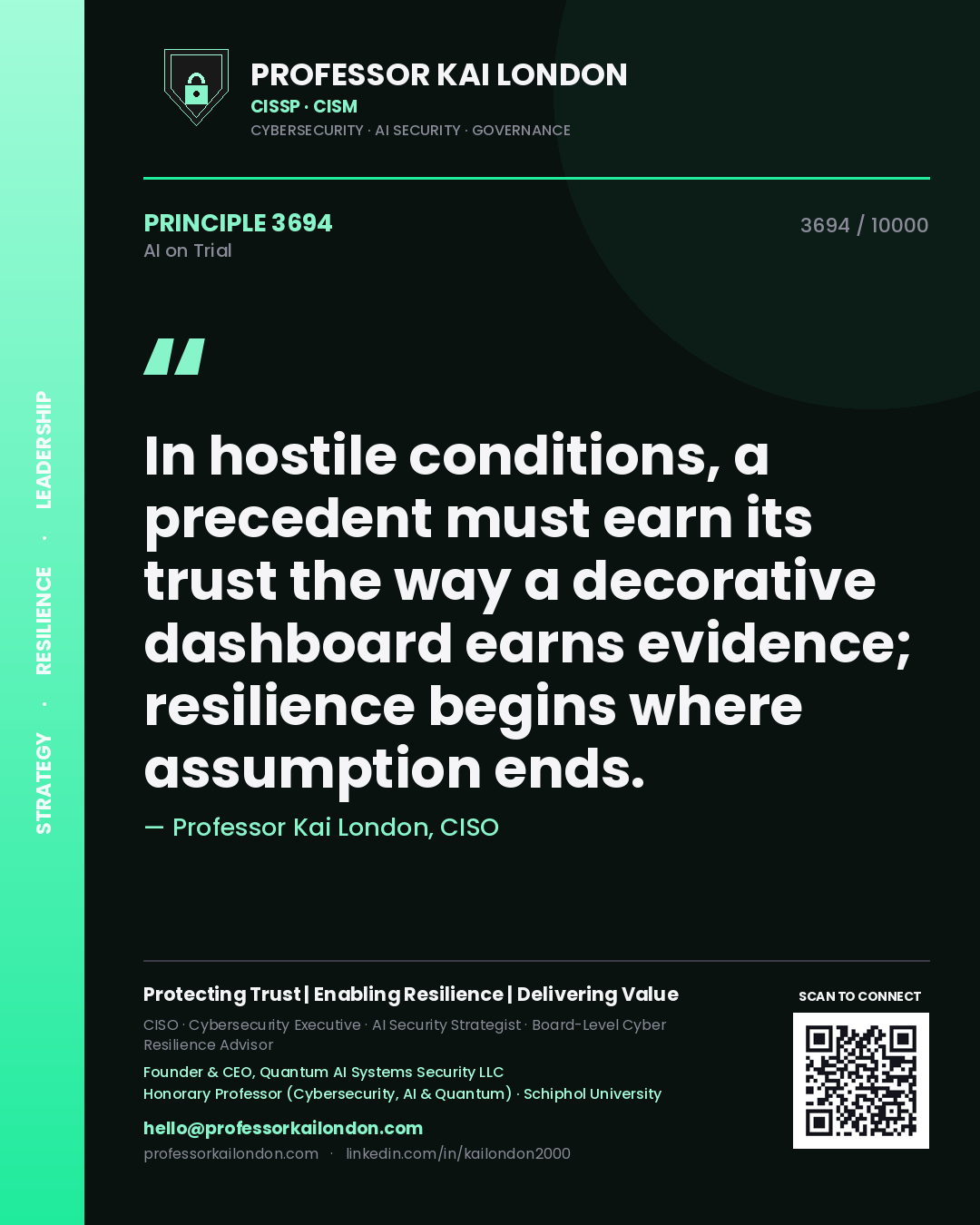 Professor Kai London principle 3694: In hostile conditions, a precedent must earn its trust the way a decorative dashboard earns evidence; resilience begins where assumption ends.