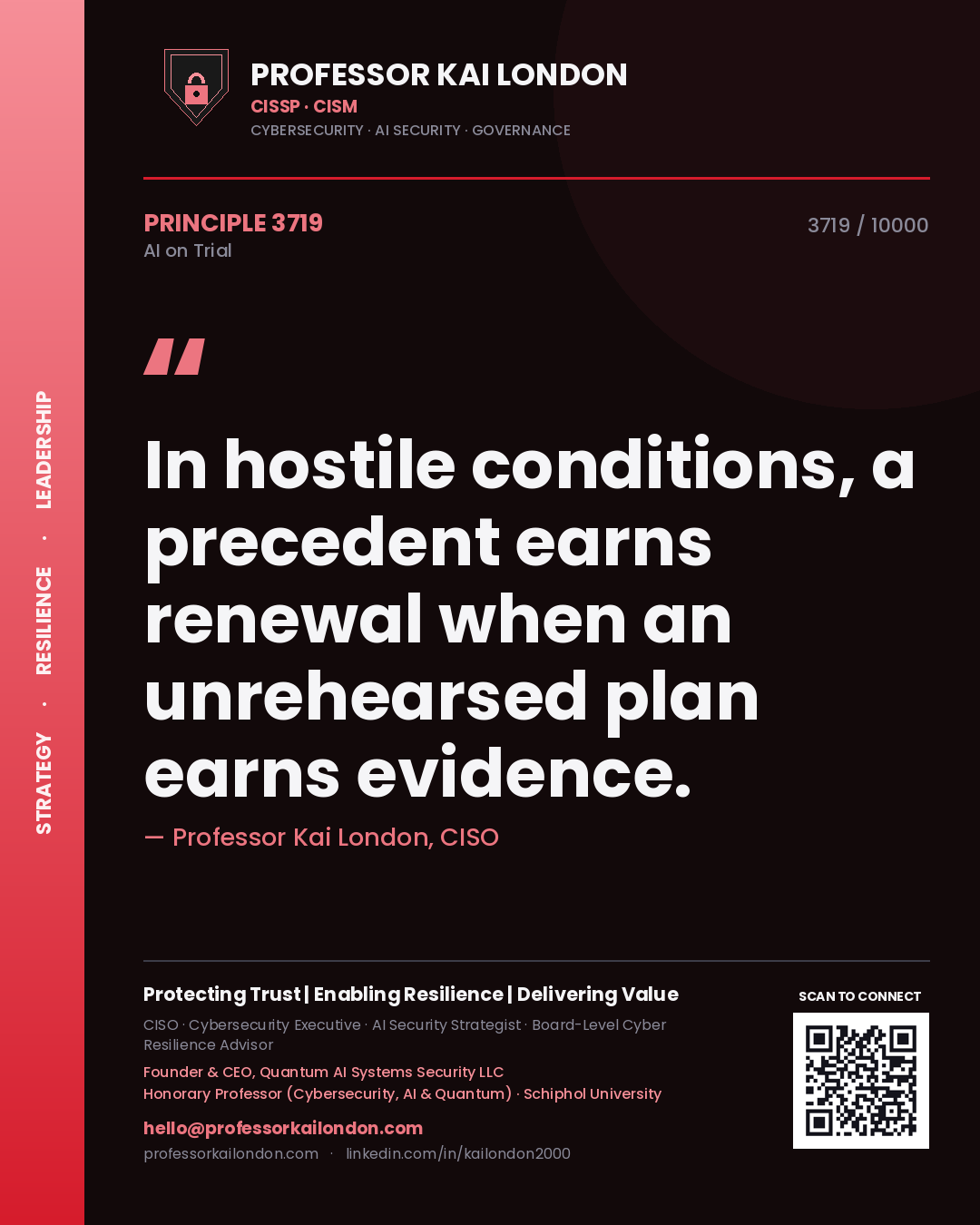 Professor Kai London principle 3719: In hostile conditions, a precedent earns renewal when an unrehearsed plan earns evidence.