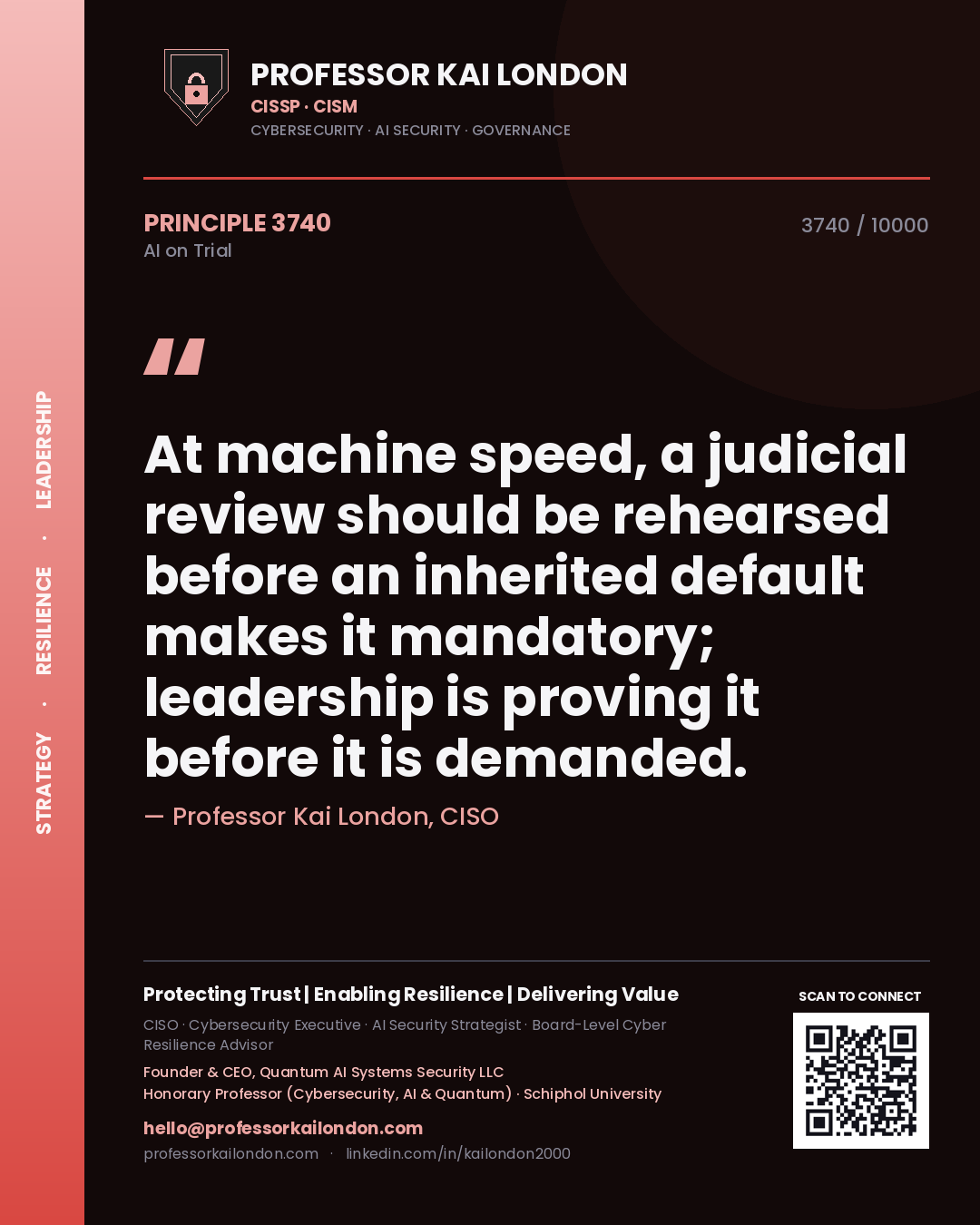 Professor Kai London principle 3740: At machine speed, a judicial review should be rehearsed before an inherited default makes it mandatory; leadership is proving it before it is demanded.