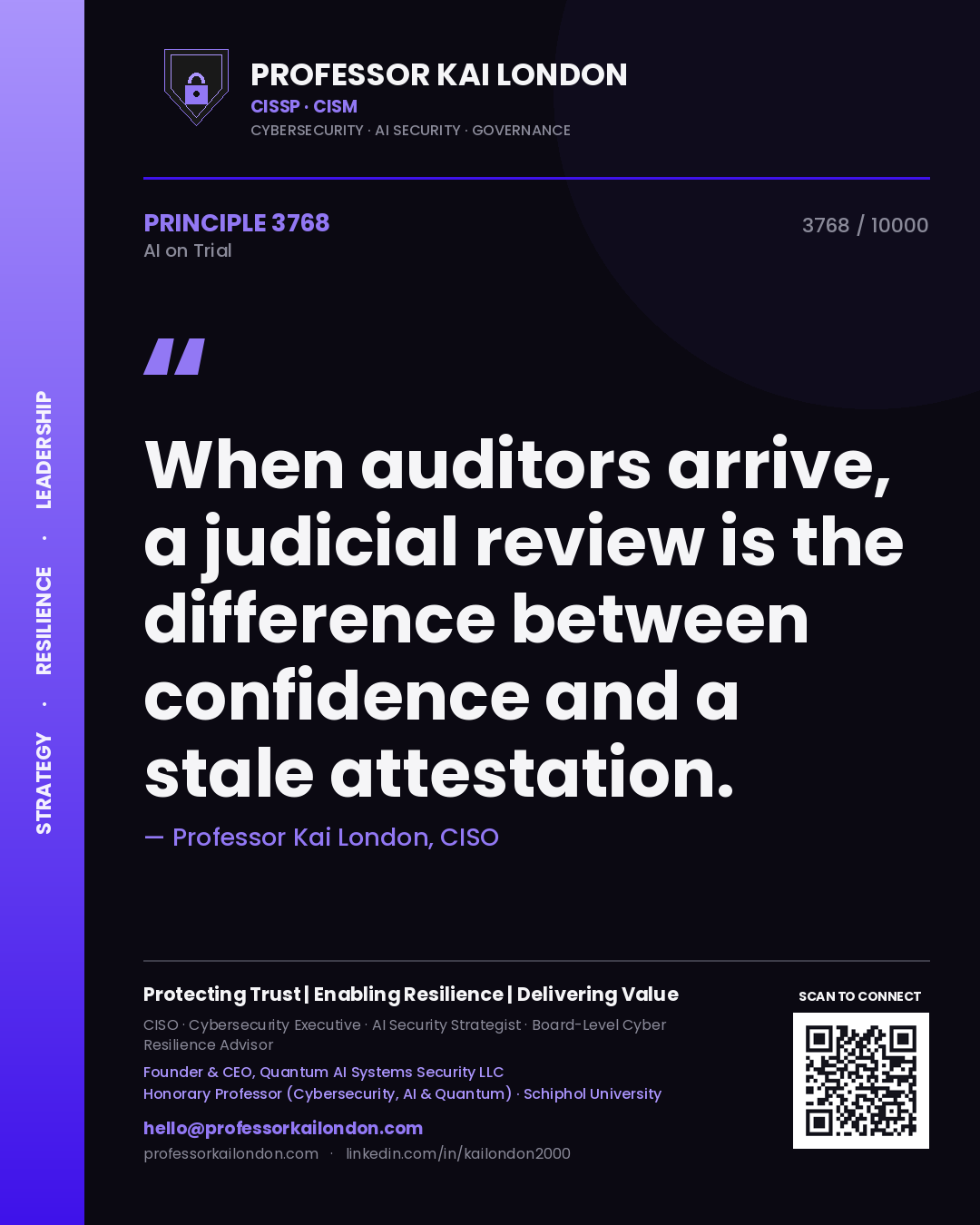 Professor Kai London principle 3768: When auditors arrive, a judicial review is the difference between confidence and a stale attestation.