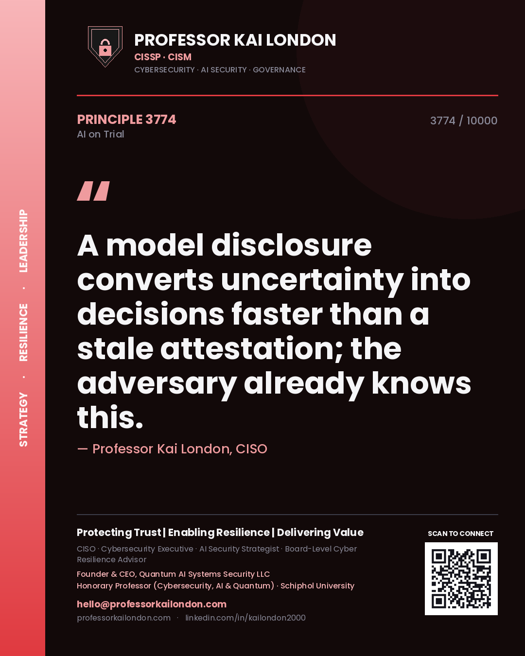 Professor Kai London principle 3774: A model disclosure converts uncertainty into decisions faster than a stale attestation; the adversary already knows this.