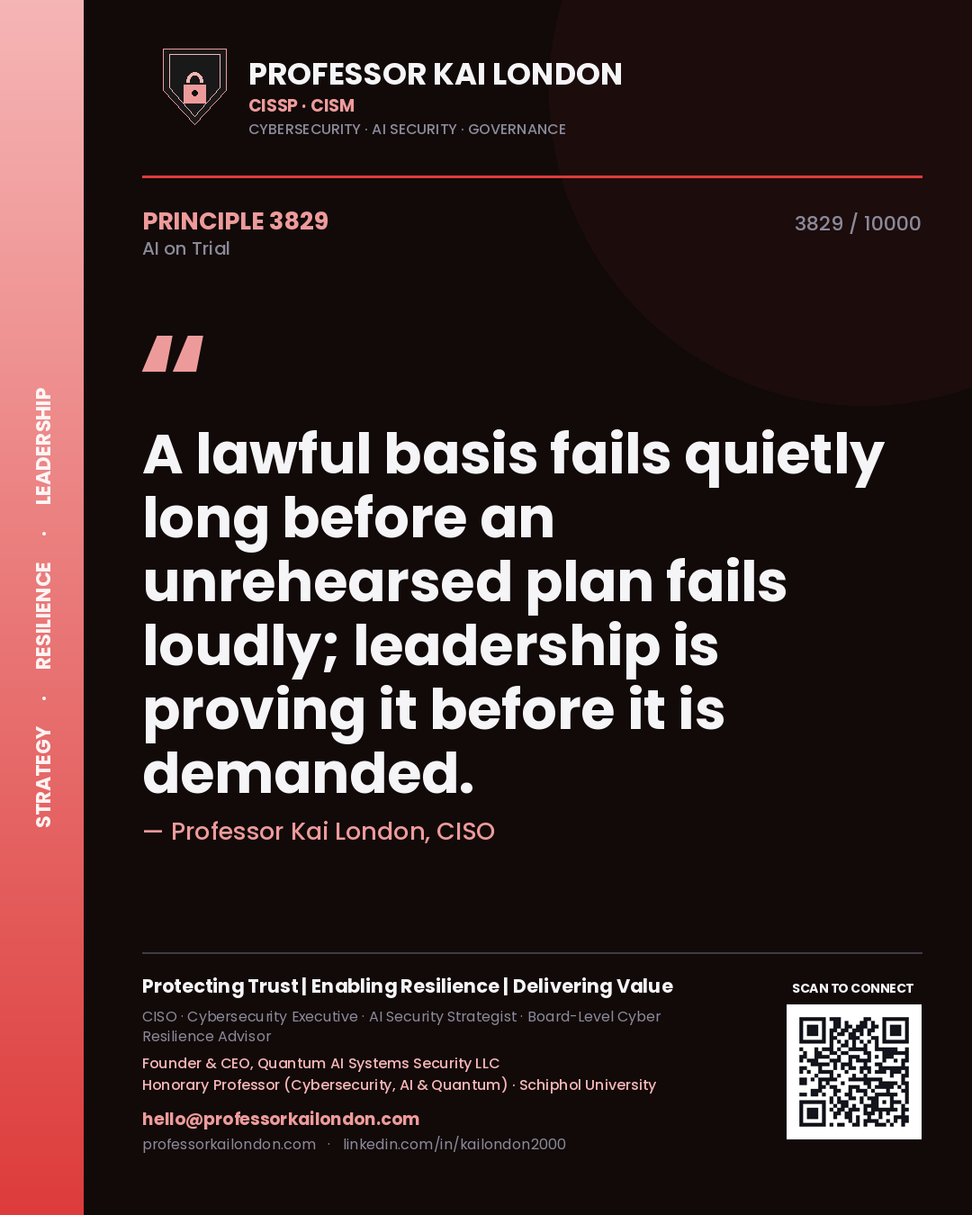 Professor Kai London principle 3829: A lawful basis fails quietly long before an unrehearsed plan fails loudly; leadership is proving it before it is demanded.