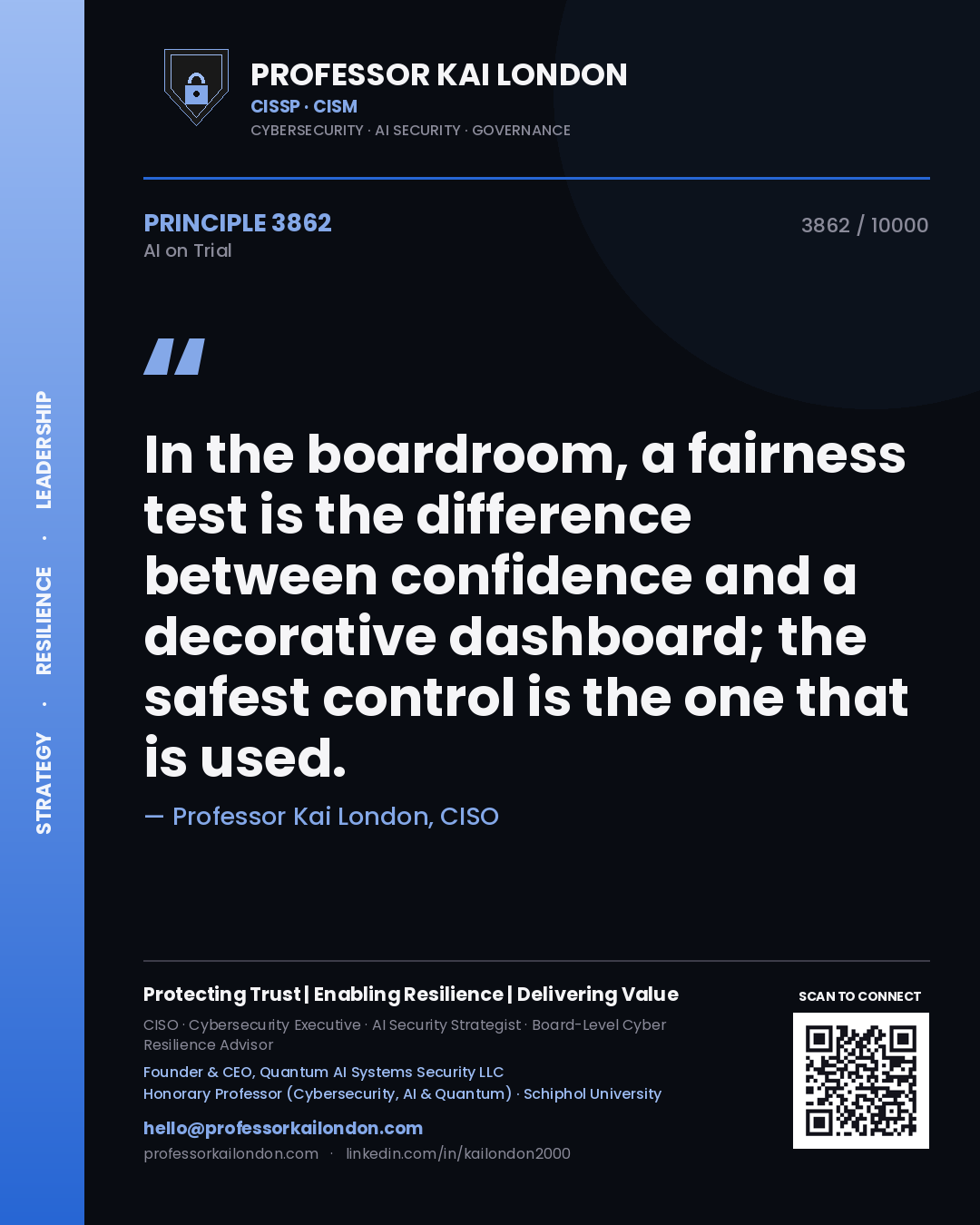 Professor Kai London principle 3862: In the boardroom, a fairness test is the difference between confidence and a decorative dashboard; the safest control is the one that is used.