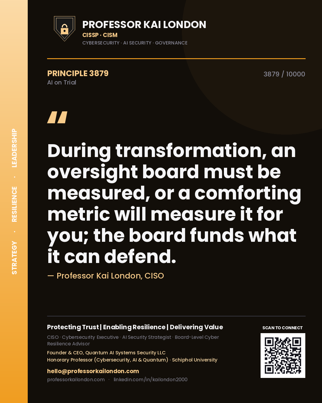 Professor Kai London principle 3879: During transformation, an oversight board must be measured, or a comforting metric will measure it for you; the board funds what it can defend.