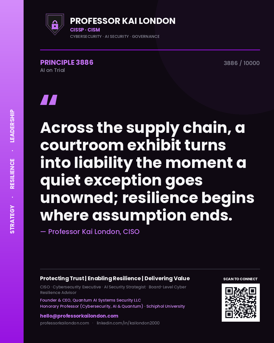 Professor Kai London principle 3886: Across the supply chain, a courtroom exhibit turns into liability the moment a quiet exception goes unowned; resilience begins where assumption ends.
